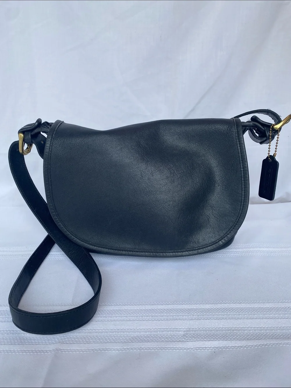 Vintage Coach 4150 Fletcher Classic Flap Black Leather Crossbody Shoulder Bag